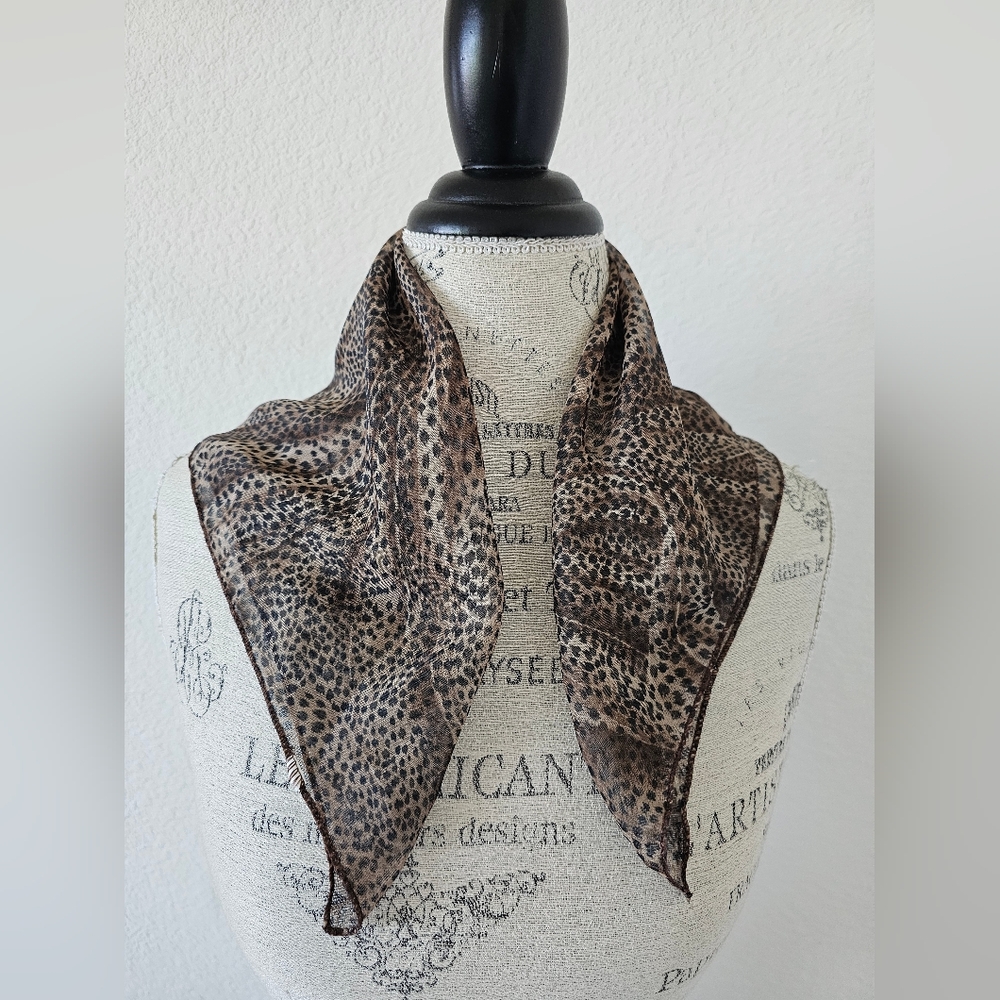 Vintage Animal Print Chiffon Square Scarf Leopard Print Small Scarf